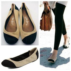 Toms Alessandra Ballet Flats Shoes Womens 7 Black Tan Burlap